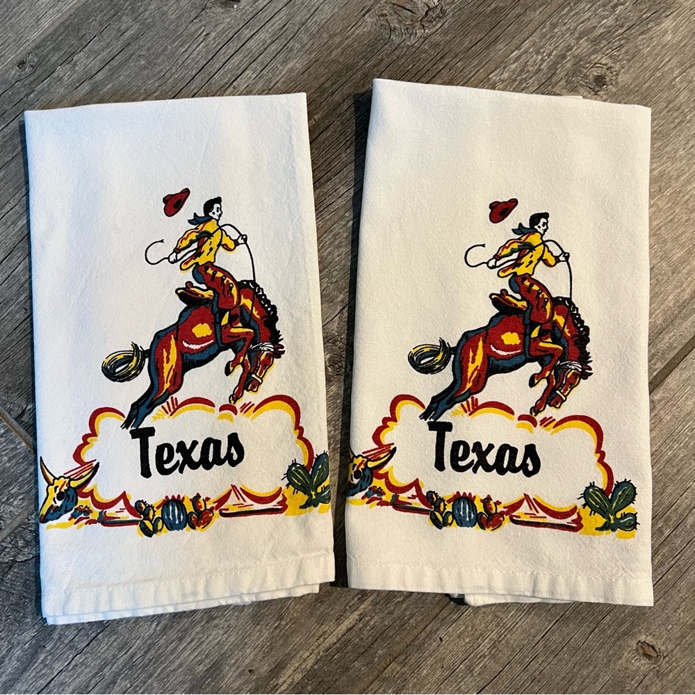 Pair of Retro Texas Cowboy Kitchen Towles